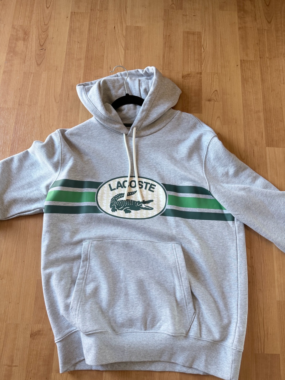 Lacoste Gray Hoodie with Green Stripes